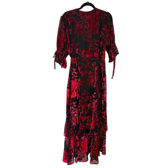 Hutch Red Black Velvet Floral Wrap Maxi Dress Womens XL Boho Maximalist Formal - Picture 3 of 15